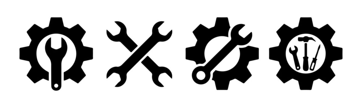 Gear with tools and wrench inside representing engineering and service industry icon.