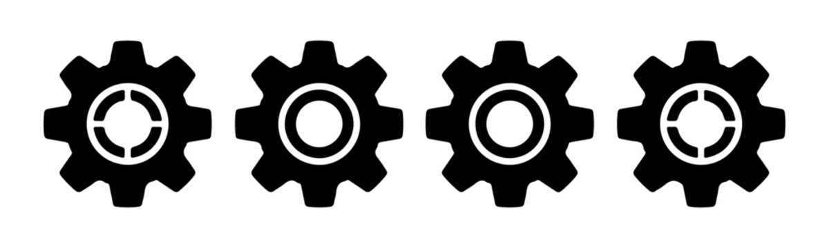 Black outline cogwheel icons featuring circular patterns for hardware and system maintenance concept.
