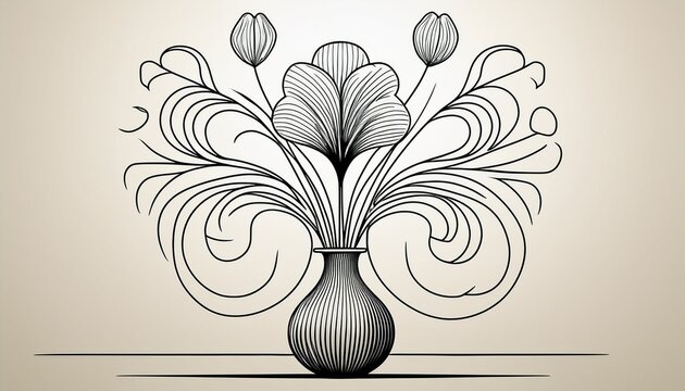 a minimalist line drawing of a vase with stylized flowers