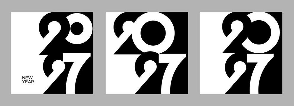 Minimalist 2027 New Year Geometric Typography Poster in Black and White