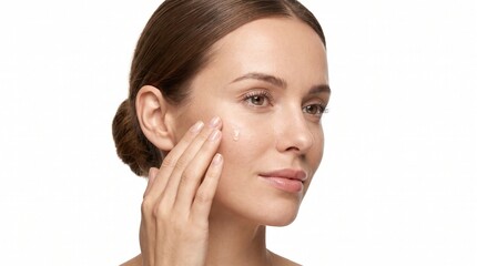 Obraz premium Woman Applying Facial Serum for Hydrated Skin and Modern Skincare Routine