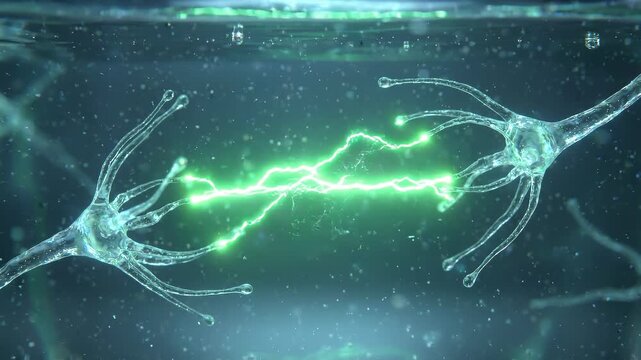 Brilliant Green Neural Spark Leaping in Clear Fluid - Abstract Intelligence and Biology
