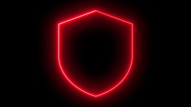 Single Blue Neon Shield Outline on Black Background protection security