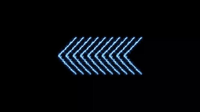 Direction arrow line neon bright symbol left indicator blue color animation. Simple blue pointer showing opposite direction. Black background 4k video.