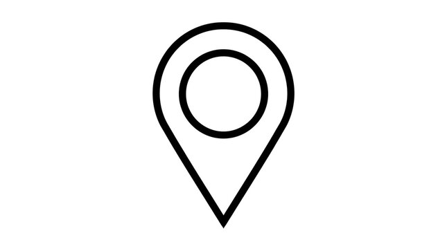 Minimalist map pin icon, black outline location pointer on white background, simple navigation marker for web design