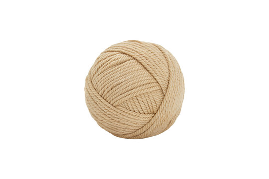 A single round ball of rustic brown twine rope coiled into a sphere for crafts and home decor