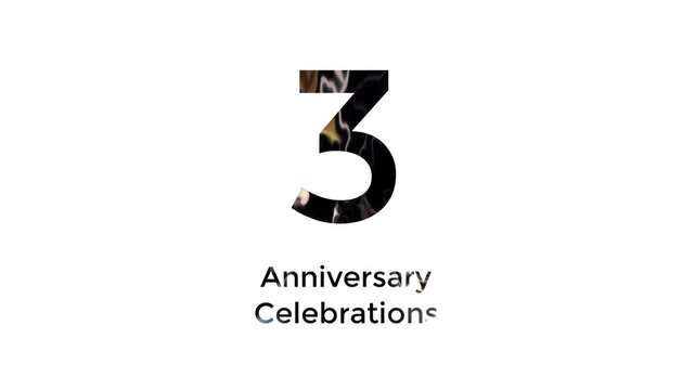 3rd anniversary celebration with abstract black, yellow, white and blue color animation on white background
