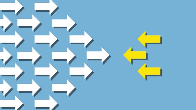 Yellow Arrow Facing Opposite Direction of White Arrows 2d Animation with Alpha Matte