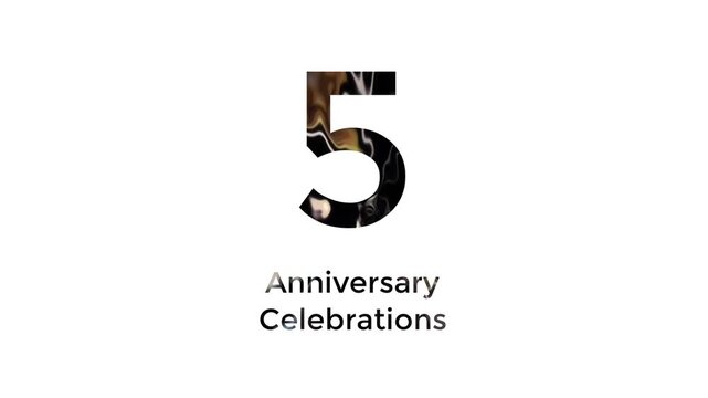 5th anniversary celebration with abstract black, yellow, white and blue color animation on white background
