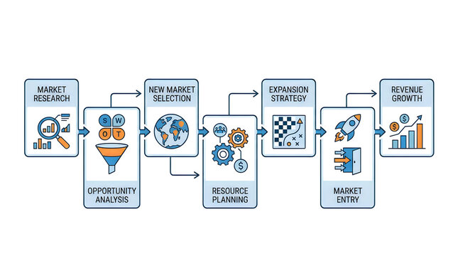 Business process flow chart for market growth and strategy development