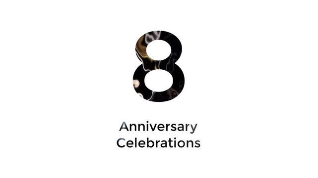 8th anniversary celebration with abstract black, yellow, white and blue color animation on white background