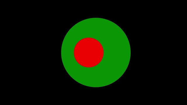 Simple graphic animation of the national flag of Bangladesh, featuring a red disc on a green field, representing the country's national identity for educational, news, and political content.