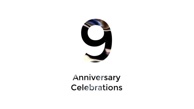 9th anniversary celebration with abstract black, yellow, white and blue color animation on white background