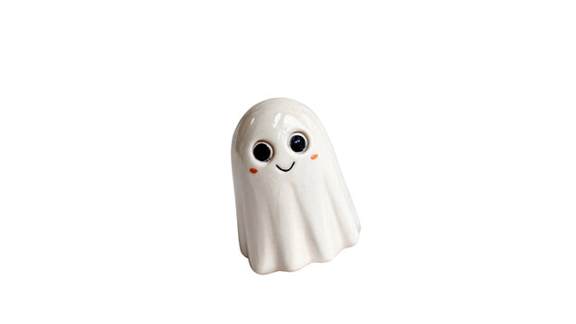 Cute small white ghost toy figurine halloween decoration holiday isolated on white background