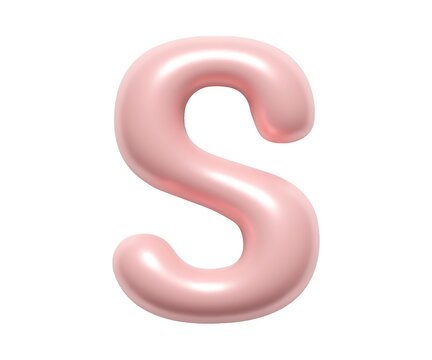 3D pink glossy letter S isolated on white background for branding and design projects