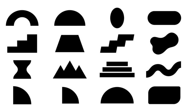 Black geometric shapes icons set for design and branding