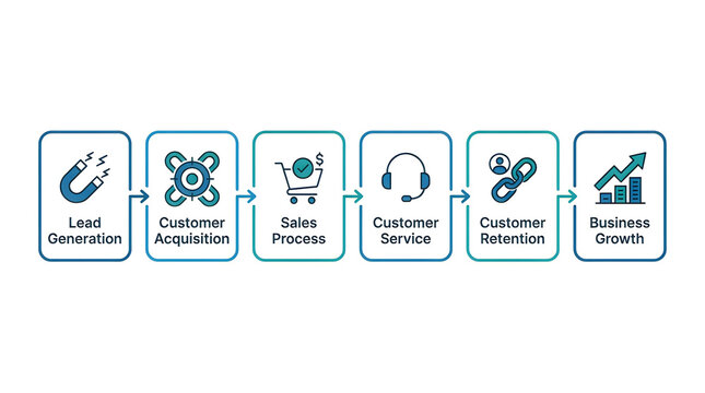 Business growth and customer sales process infographic flow chart