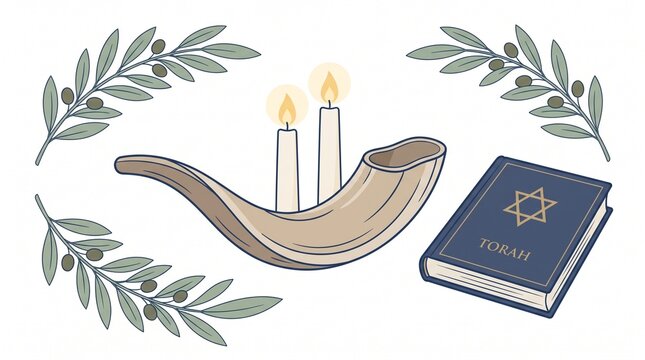 Jewish hanukkah menorah with candles and book