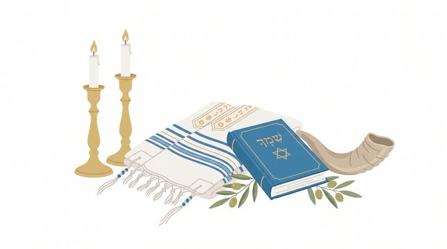 Jewish religious items with candles and prayer book