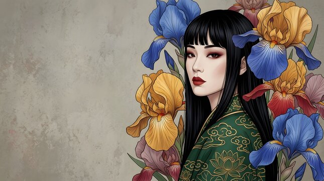 Artistic portrait of a woman surrounded by beautiful flowers wonderfully showcased