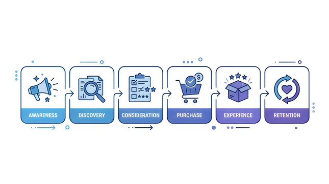 Customer journey map steps showing business sales funnel process stages