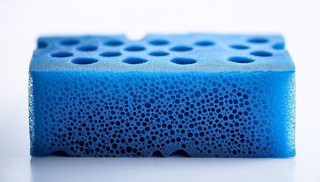 macro shot of a lightweight blue porous material on white background