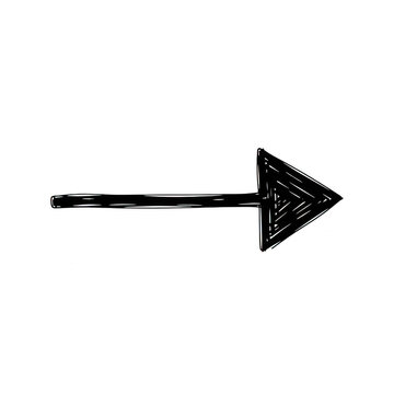 Hand drawn sketch of a black pointing arrow isolated on transparent background