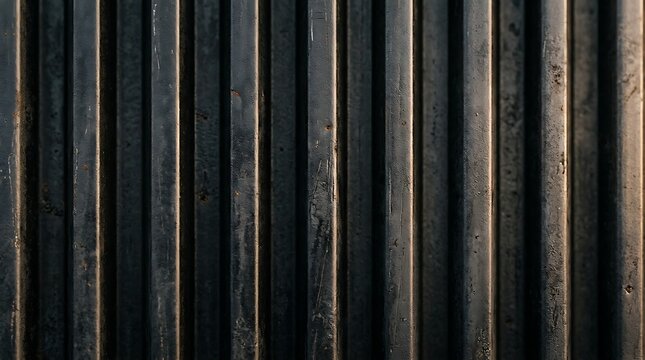 Dark gray corrugated metal industrial texture with vertical ridges and highlights, suitable for backgrounds and industrial design applications.