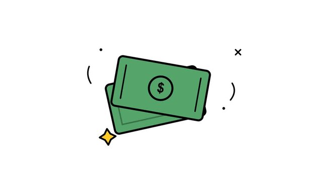 Clean and modern vector illustration featuring a pair of green currency bills with dollar signs, suitable for concepts related to finance, economy, income, and payment solutions