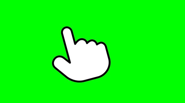 Animated white mouse cursor hand icon pointing gesture on a vibrant chroma key green background, perfect for interactive digital content and user interface design projects