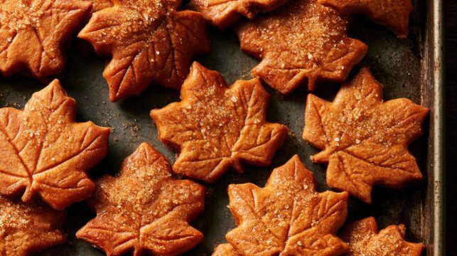 Warm maple leaf cookies on a baking sheet evoking autumn flavors and home baking traditions