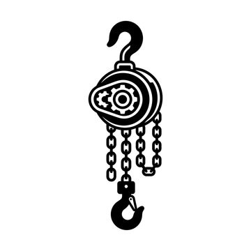 Modern Black and White of a Hoist with Gear Mechanism and Hook Attachment with high quality professional line art symbols for modern creative design and digital branding projects