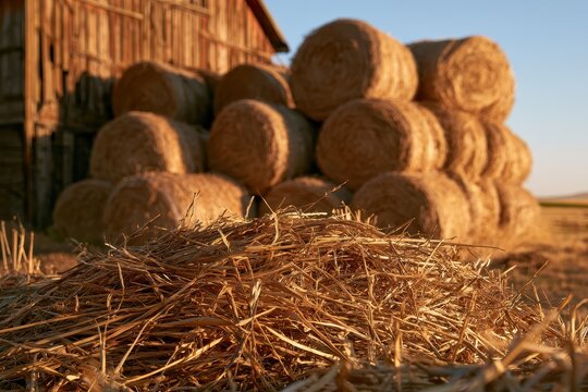 Close-up of dried Timothy hay textures under warm afternoon light