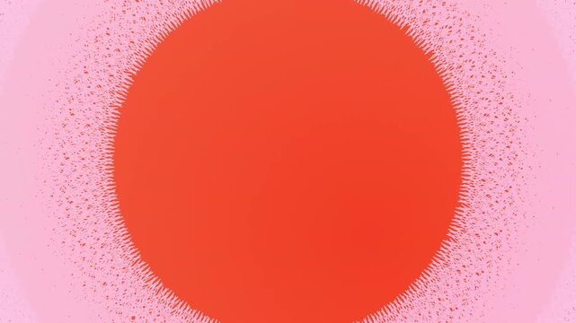Abstract red circle shape centered on a soft pastel pink background with textured artistic border
