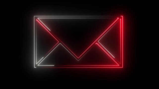 Neon envelope animation glowing red and white digital message symbol email