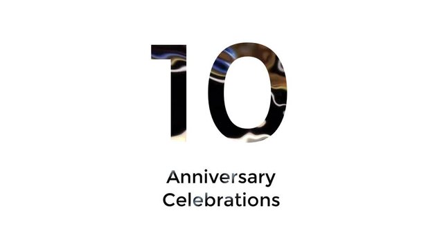 10th anniversary celebration with abstract black, yellow, white and blue color animation on white background