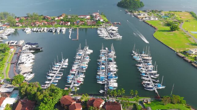 Aerial view of the Marina Bracuhy near the town of Angra dos Reis in Brazil