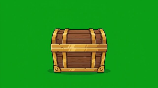 Closed wooden treasure chest isolated on green screen background