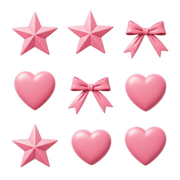 Set of pink heart and star valentine icons