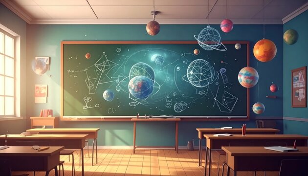 classroom with blackboard