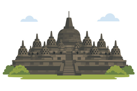 Borobudur Temple Vector Illustration Ancient Buddhist Temple Landmark in Central Java Indonesia