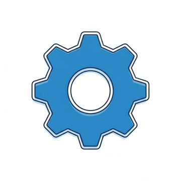 Blue gear icon for settings and technical maintenance isolated on transparent background