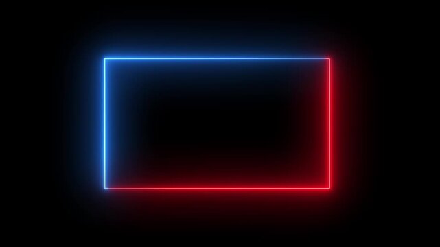 Animation of glowing neon rectangles abstract background. abstract glowing blue and red neon rectangle border frame. Motion graphics of tow neon rectangle picture frame
