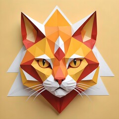 Ilustración recortada en papel de un retrato geométrico de un rostro de gato abstracto.