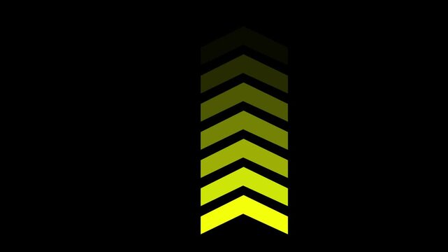 Neon yellow chevron arrows motion abstract loading progress indicator, digital ui for technology and data visualization