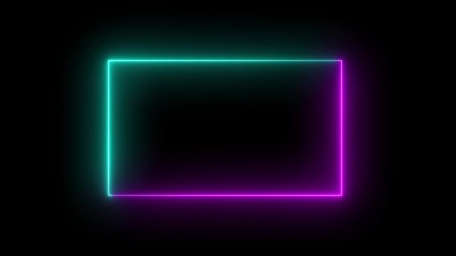 Animation of glowing neon rectangles abstract background. abstract glowing green and purple neon rectangle border frame. Motion graphics of tow neon rectangle picture frame