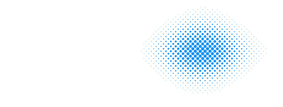 Abstract blue halftone dot pattern fading away isolated on transparent background