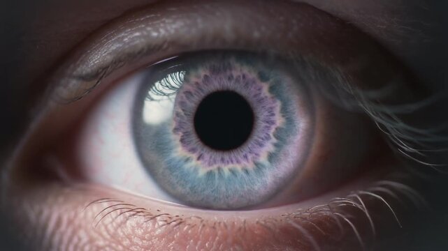 Extreme macro footage of a single beautiful healthy human eye with a soft lavender-gray iris for national eye exam month