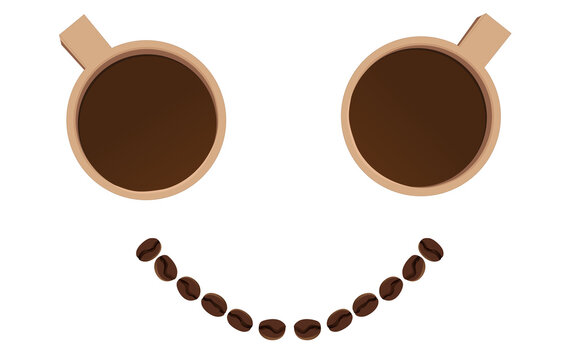 Coffee smile illustration. A big smile symbol made of coffee mugs and coffee beans illustration