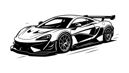 Naklejka premium Futuristic sports car line art illustration featuring aerodynamic body, racing spoiler, alloy wheels, dynamic motion lines, and high performance design.
